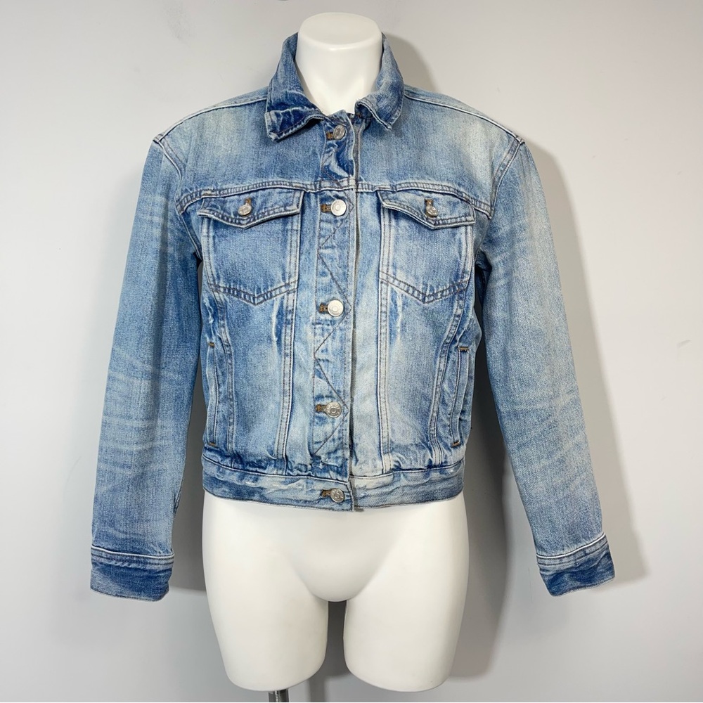 Madewell The Boxy Crop Jean Jacket in Woodcourt Wash XS Preppy Classic Denim - Picture 8 of 14